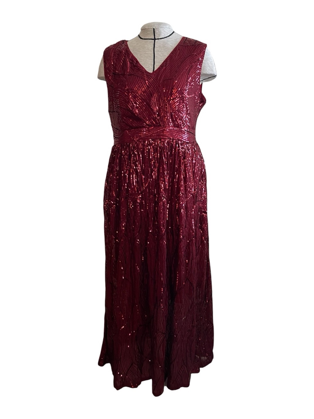 Grace Karin Burgundy Sequin Maxi Dress with V-Neck